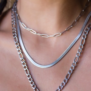 Herringbone Necklace Silver, Thick Silver chain necklace, Snake Chain Necklace, Wide Chain necklace, Layered chain necklace, Flat Chain