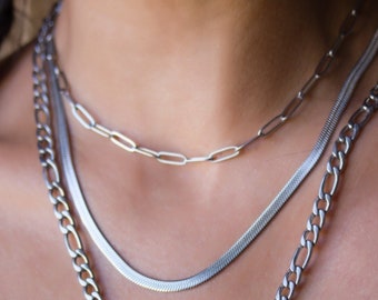 Herringbone Necklace Silver, Thick Silver chain necklace, Snake Chain Necklace, Wide Chain necklace, Layered chain necklace, Flat Chain