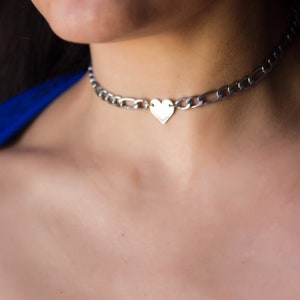 Chunky Herz Choker Halskette, Herz Chunky Halskette, Toggle Verschluss Choker Halskette, Silber Chunky Kette Necklace,Silber Kette Halskette