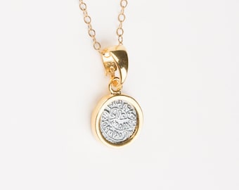 Phaistos Disc Necklace • Disc Necklaces for Women • Greek Jewelry • Mixed Metal Necklace • Gold Disc Necklace • Greek Mythology • 0307NM