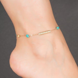 Beaded Ankle Bracelet, Turquoise Anklet, Gold Anklet, Bar Anklet,  Bead Anklet,  Turquoise Ankle Bracelet, Best Friend Gift, 0092AM