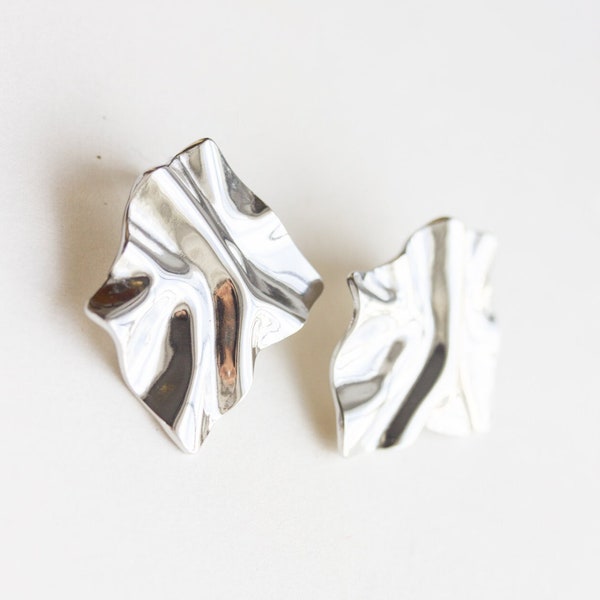 Square Earrings Studs, Wave Earrings, Statement Earrings, Gold Abstract Earrings, Silver Chunky Earrings, Sister Gift