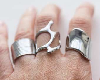 Silber Statement Ring, klobiger Silberring, abstrakter Silberring, einstellbarer Silberring, Wellenring, Weihnachtsgeschenk, Geschenk zum Valentinstag für sie