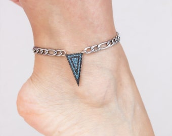 Sterling Silver Chunky Anklet, Chunky Charm Anklet, Swarovski Crystal Anklet, Triangle Anklet, Beach Ankle bracelet