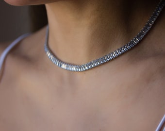 Collar de tenis de plata, collar de cristal de plata, collar de tenis de diamantes, collar de cadena de plata, collar nupcial, regalo de hija