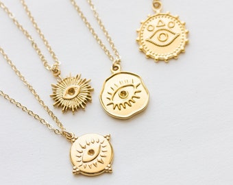 Gold Evil Eye Necklace, Large Evil Eye Pendant, Gold Eye Necklace, Men Eye Necklace, Gift for Women, Protection Necklace, Mother Gift