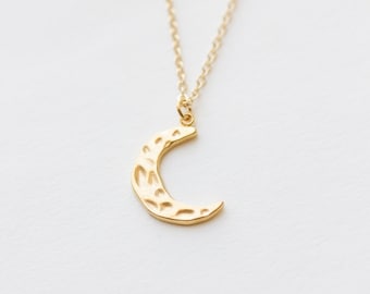 Gold Moon Necklace, Crescent Moon Necklace, Celestial Necklace, Long Gold Necklace, Gold Pendant, Moon Jewelry, Best Friend Gift