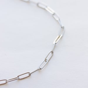 Silver Paperclip Chain Necklace, Oval Chain Necklace, Silver Choker Chain Necklace, Paperclip Choker Necklace, Layered Chain Necklace