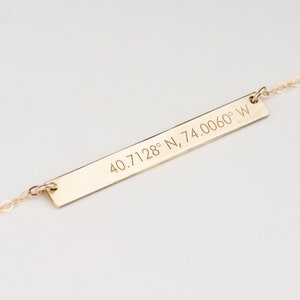 Coordinates Bar Necklace, Latitude Longitude Necklace, GPS Location Necklace, Personalized Bar in Gold Filled, Sterling Silver or Rose Gold