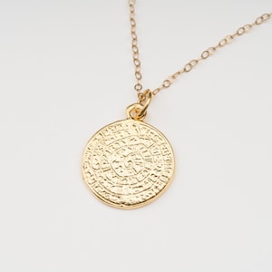 Phaistos Disk Pendant • Ancient Greek Necklace • Greek Jewelry • Gold Disc Necklace • Gold Necklace • Greek Mythology