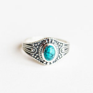 Sterling Silver Turquoise Ring, Boho Statement Band, Size 8