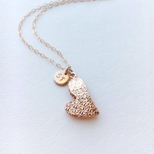 Personalized Heart necklace, Valentine&#39;s day gift, Engraved Heart Necklace, Rose Gold Heart Necklace, Anniversary Necklace
