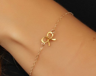 Bow Bracelet, Bridesmaid gift, Gold bow bracelet, bridesmaid jewelry, gold bracelet, charm bracelet, bridesmaid bracelet, wedding,"Tiny Bow