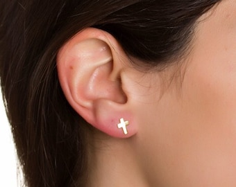 Cross stud earrings, Gold cross earrings, Tiny cross earrings, Mother's Day Gift, Cross post earrings |Pheme