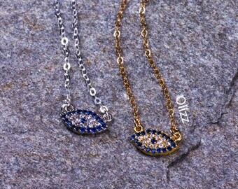 Evil eye necklace / Gold evil eye necklace / Silver evil eye necklace / Tiny Evil eye jewelry /Cubic zirconia jewelry | 0209NM