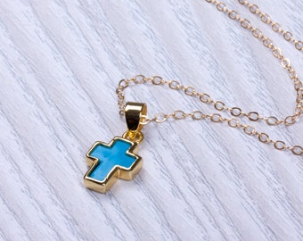 Turquoise cross necklace / Personalized Cross Necklace / Gold filled cross necklace / Layered cross necklace / Bridesmaid necklace | Orseis