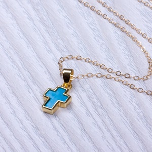 Turquoise Cross Necklace / Personalized Cross Necklace / Gold Filled ...