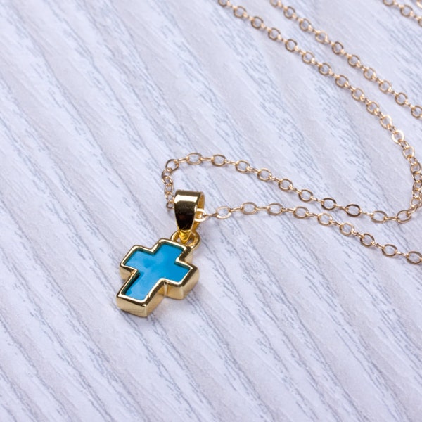 Turquoise cross necklace / Personalized Cross Necklace / Gold filled cross necklace / Layered cross necklace / Bridesmaid necklace | Orseis