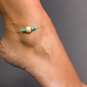 Turquoise Anklet, Gold Beaded Anklet, Gold Ankle bracelet, Turquoise and Gold Jewelry, Gold Anklet, Bridesmaid Anklet, Charm Anklet, 0058AM