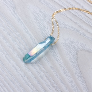 Personalized Crystal Necklace, Long Crystal Necklace, Aura Quartz Necklace, Rough Cut, Healing Crystal Necklace, Rainbow Crystal , 0227NM