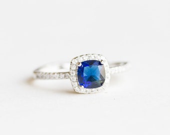 Sapphire Sterling Silver Ring, Blue Sapphire Ring, Engagement Ring, Blue Stone Ring, Sterling Silver Stone Ring, Anniversary Ring, Wife Gift