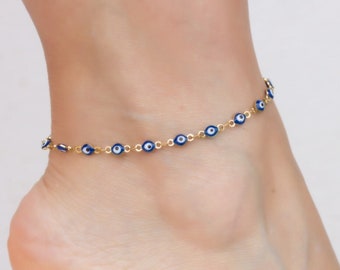 Tobillera dorada con ojo turco, pulsera con dije de ojo azul