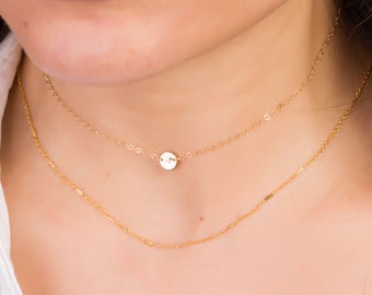 Initial Choker Necklace • Personalized Disc Necklace in 14k gold filled Sterling silver and Rose Gold Filled • Personalized Choker |0270-2NM