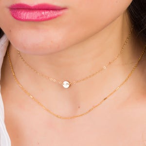 Initial Choker Necklace • Personalized Disc Necklace in 14k gold filled Sterling silver and Rose Gold Filled • Personalized Choker |0270-2NM