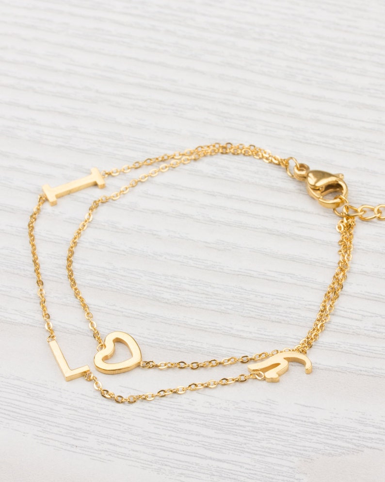 Love bracelet Layered Bracelet Gift For Her Gold bracelet Bridal Jewelry I Love you Bracelet 0077BM Heart Bracelet Valentines Gift
