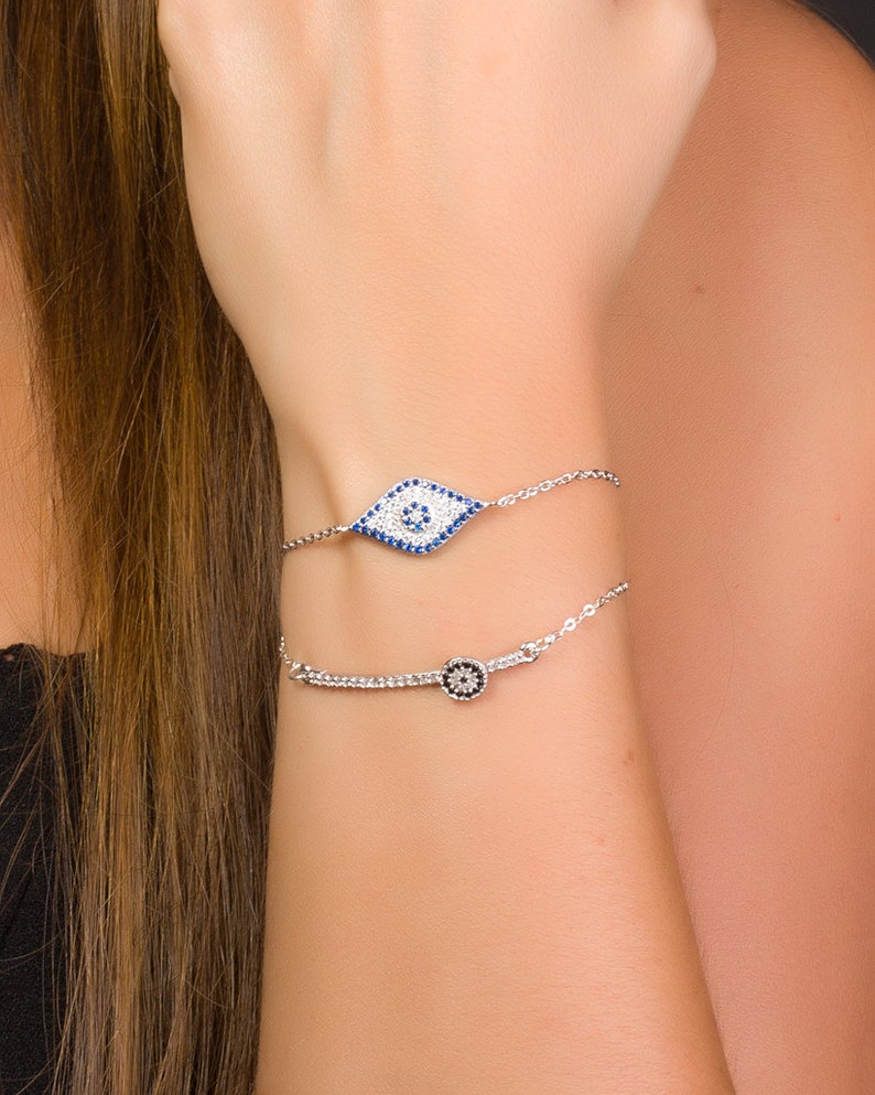 Sterling Silver Evil Eye Bracelet Evil eye Bracelet Silver | Etsy