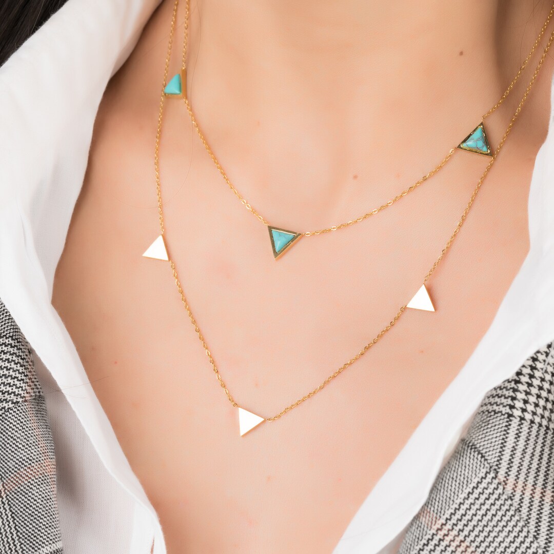 Layering Turquoise Necklace, Gold Layered Necklace, Double Strand ...