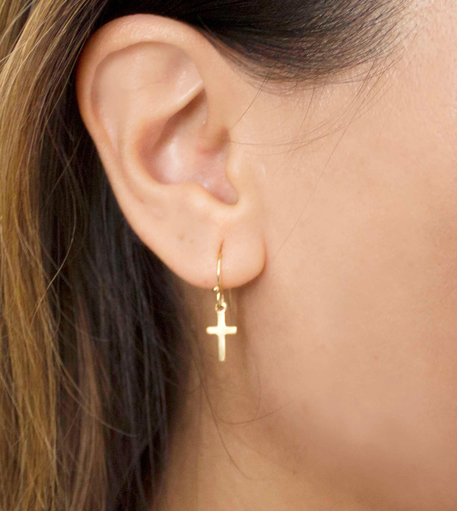 Charm Cross Dangle Solid 10K Yellow Gold Men's Single Earring- 1 PIECE ONLY  | eBay
