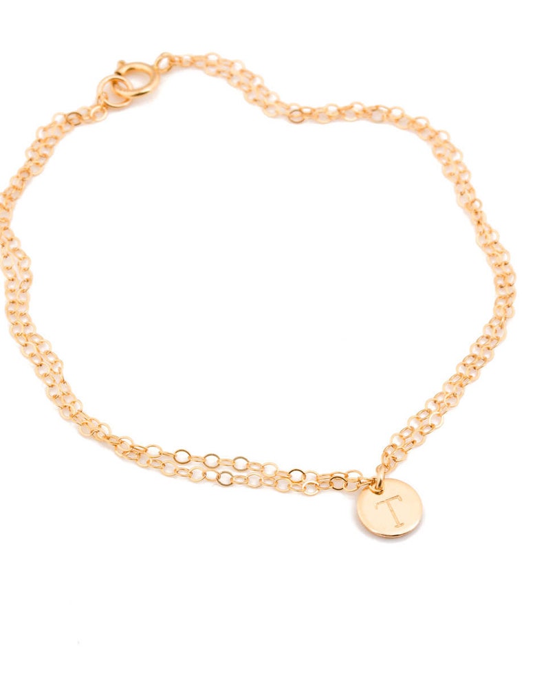 Initial Charm Bracelet \u2022 Personalized Bracelet in Gold Filled 0088-1BM Silver Rose Gold \u2022 Disc Bracelet \u2022 Double Wrap Bracelet \u2022 Wedding