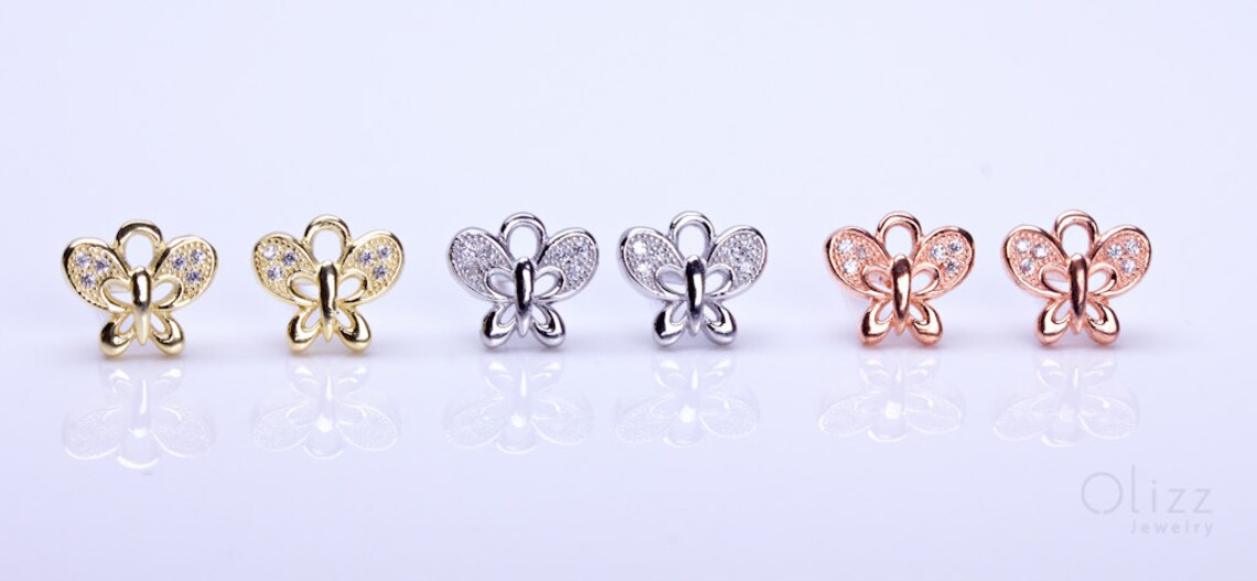 Half Sphere Stud Earring with Butterfly in Dark Peach main image 1