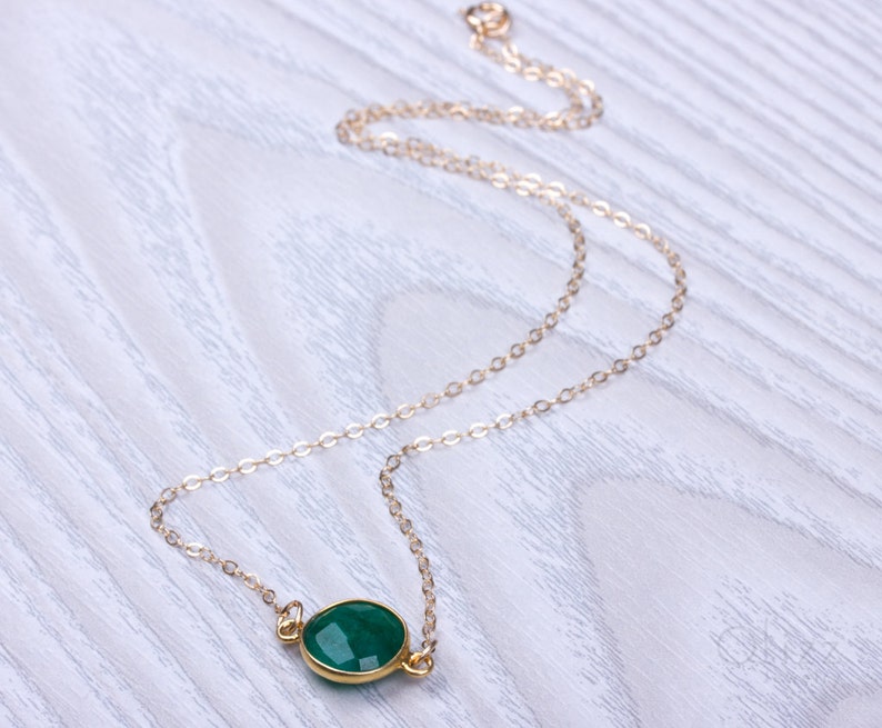 Emerald green necklace, gemstone necklace, single stone necklace, bridal necklace, bridesmaid gifts, green stone necklace, may birthstone necklace,