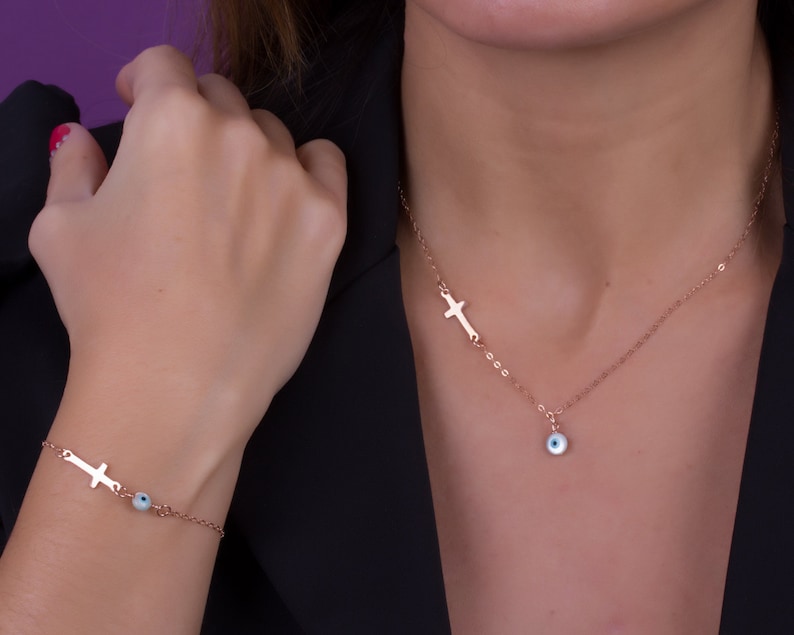 Gold Evil Eye Bracelet / Gold Cross Bracelet / Evil Eye Etsy