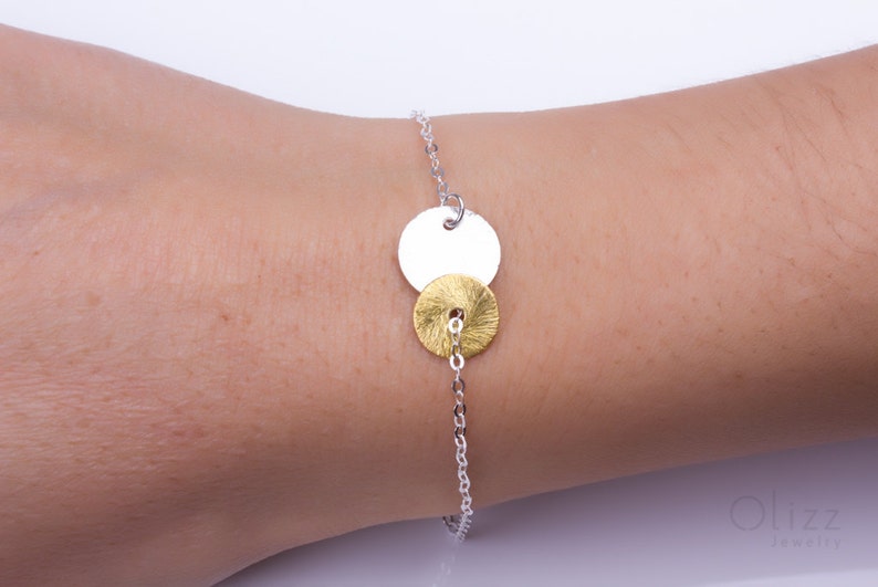 Sterling silver disc bracelet, silver dainty bracelet, gold and silver bracelet, greek bracelet, mother gift, bridal bracelet, bridesmaid gifts