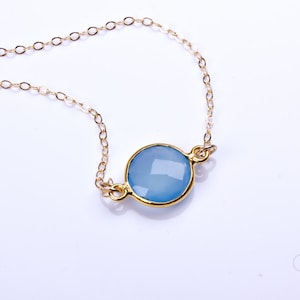 Something Blue, Chalcedony Necklace, bridesmaid necklace, Aqua blue Chalcedony Necklace, Birthstone necklace, gold necklace
