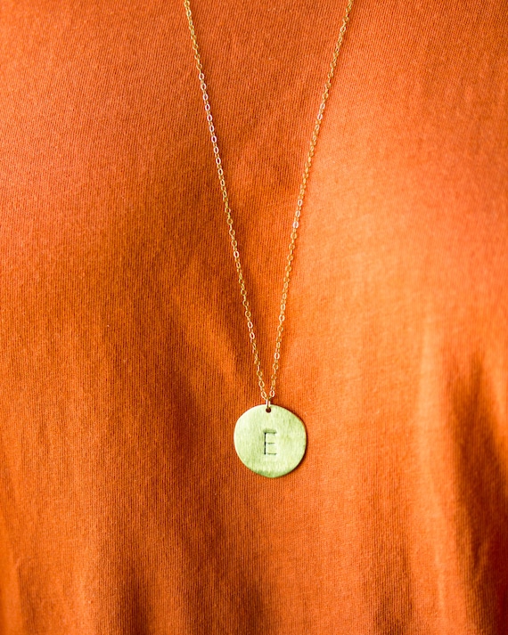 Long Personalized Necklace Long Initial Necklace Long Disc