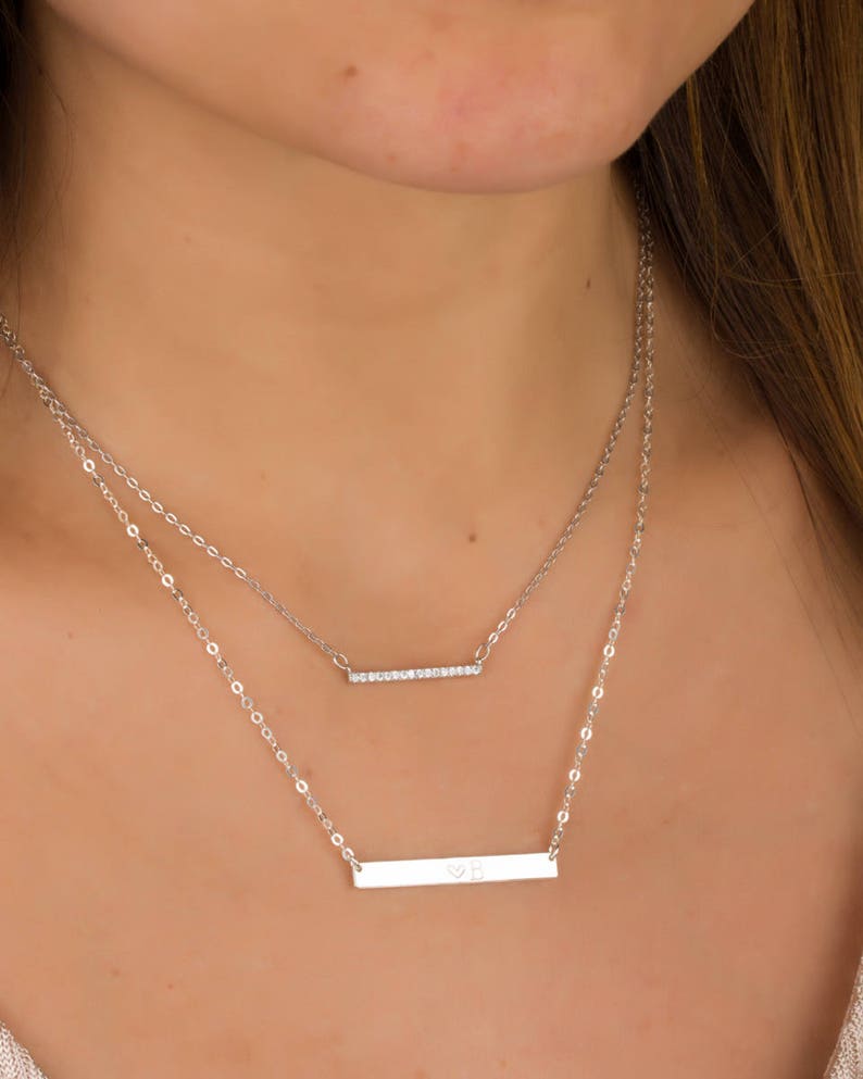 Personalized Bar Necklace Initial Bar Necklace Gold Bar Etsy