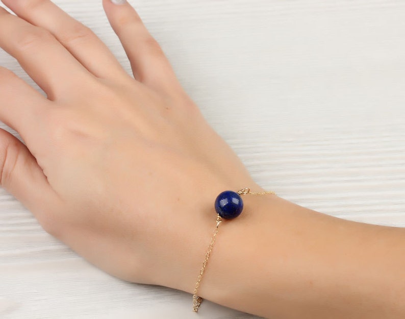 Lapis lazuli bracelet Lapis bracelet Dark blue jewelry Something blue Gold filled braceletStone bracelet Bridesmaid bracelet|Nomia