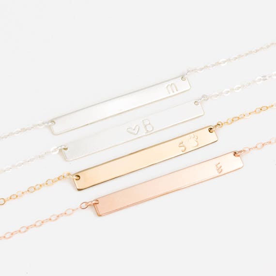 Personalized Bar Necklace Initial Bar Necklace Gold Bar Etsy