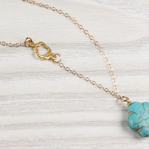 Turquoise flower necklace, asymmetrical necklace, turquoise gold necklace, chrysanthemum necklace, tiny flower necklace, wedding, Leon image 2