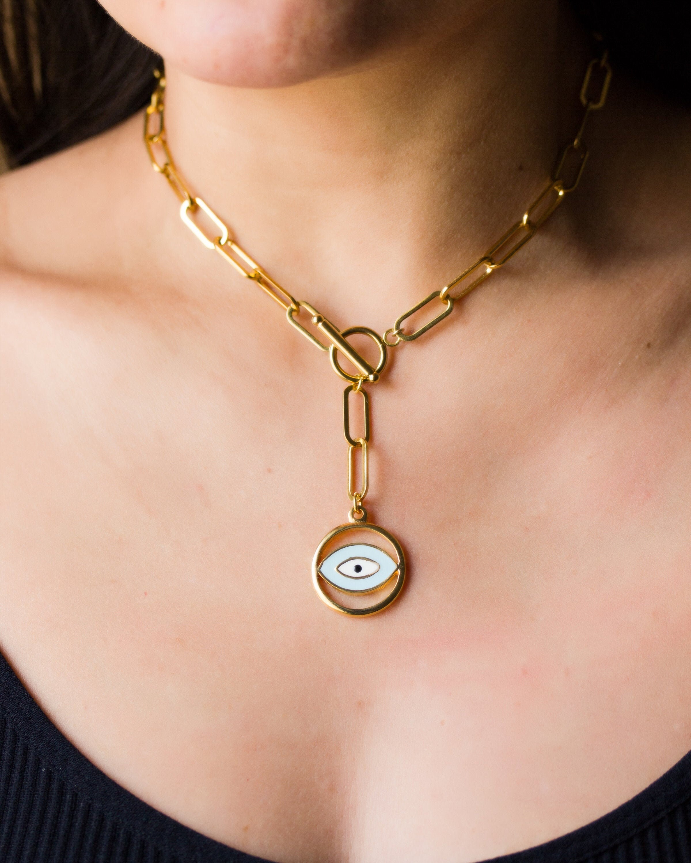 Large Evil Eye Necklace Toggle Necklace 