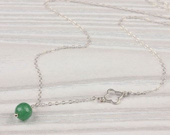 Aventurine necklace,  clover necklace, green aventurine necklace, Natural Stone Pendant, tiny charm pendant, asymmetric pendant, "Endeis