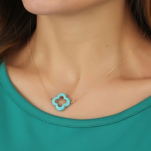 Large turquoise necklace / Turquoise clover necklace / Clover necklace / Turquoise jewelry / Wedding necklace / Best Friend gift | Pandaisia