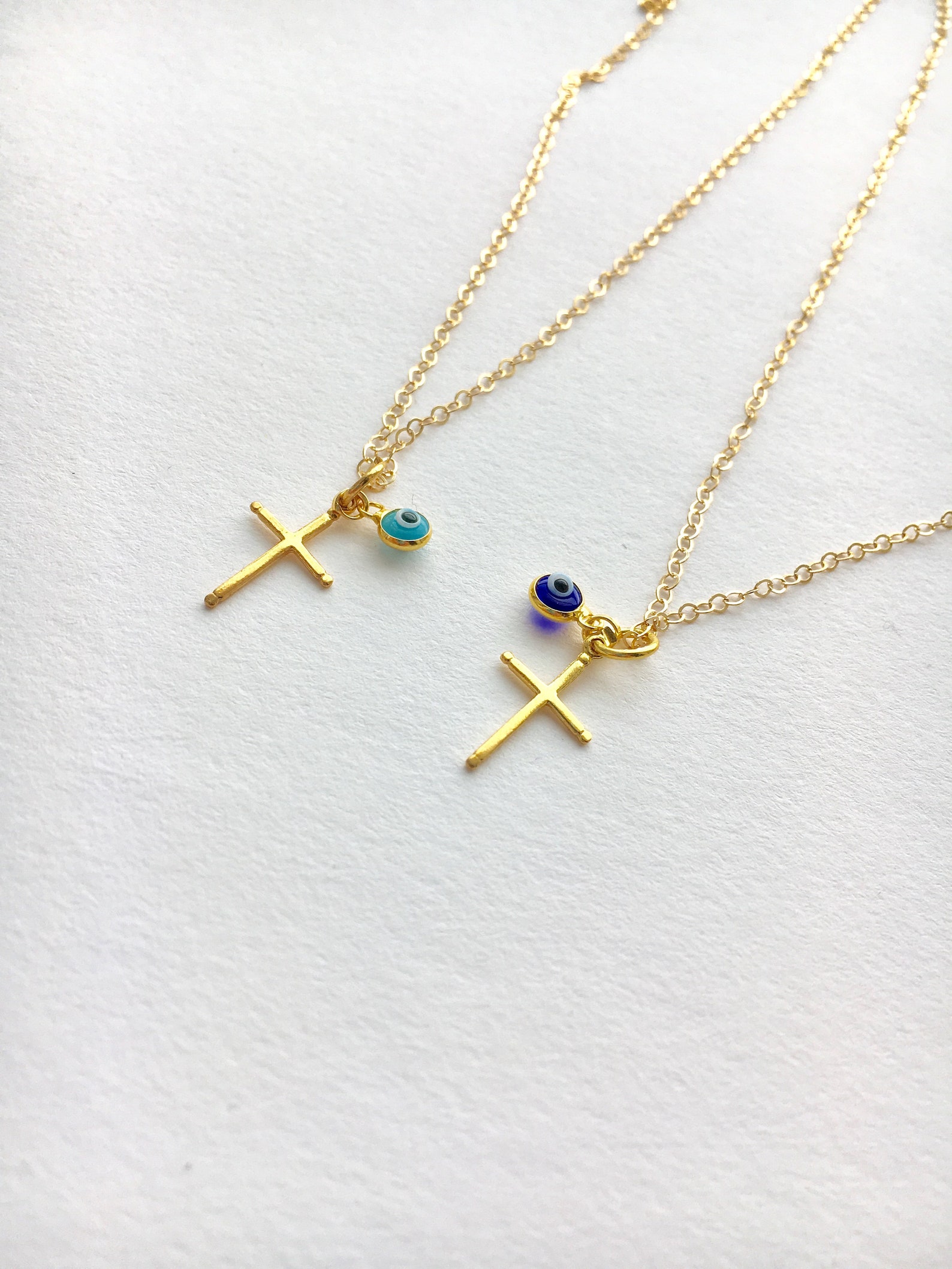 Gold Evil Eye Necklace / Cross Pendant / Gold Cross Necklace / Etsy