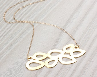 Leaf statement necklace, tear drop statement necklace, gold leaf necklace, geometric jewelry, bridesmaid necklace, Bib Necklace, "Urius"