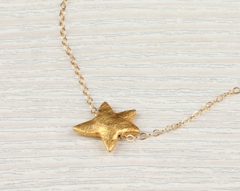 Brushed Gold Star Necklace | 14k Gold Filled Chain