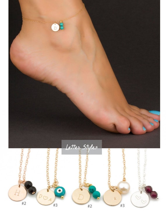 Personalized Initial Anklet • 14k Gold Filled Foot Jewelry with Gemstones